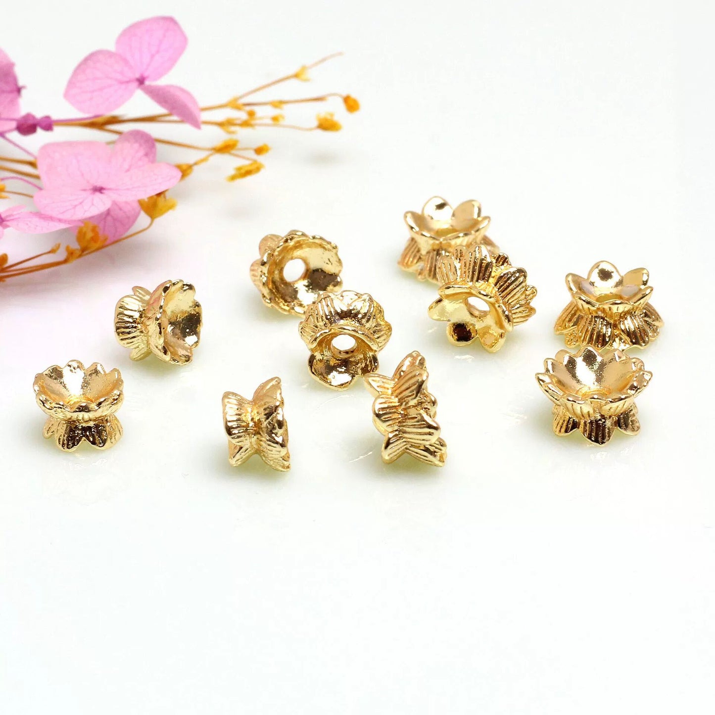 Lotus Shape Double Alloy Bead Holder For Jewelry DIY，Covered by 14/18K Real Gold Or Silver