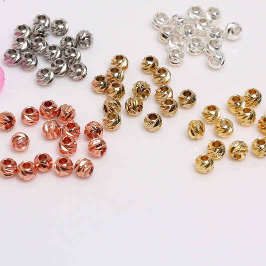 Copper Bead Of Three-dimensional Pattern  For Jewelry DIY，Covered by 14/18K Real Gold  Or Silver