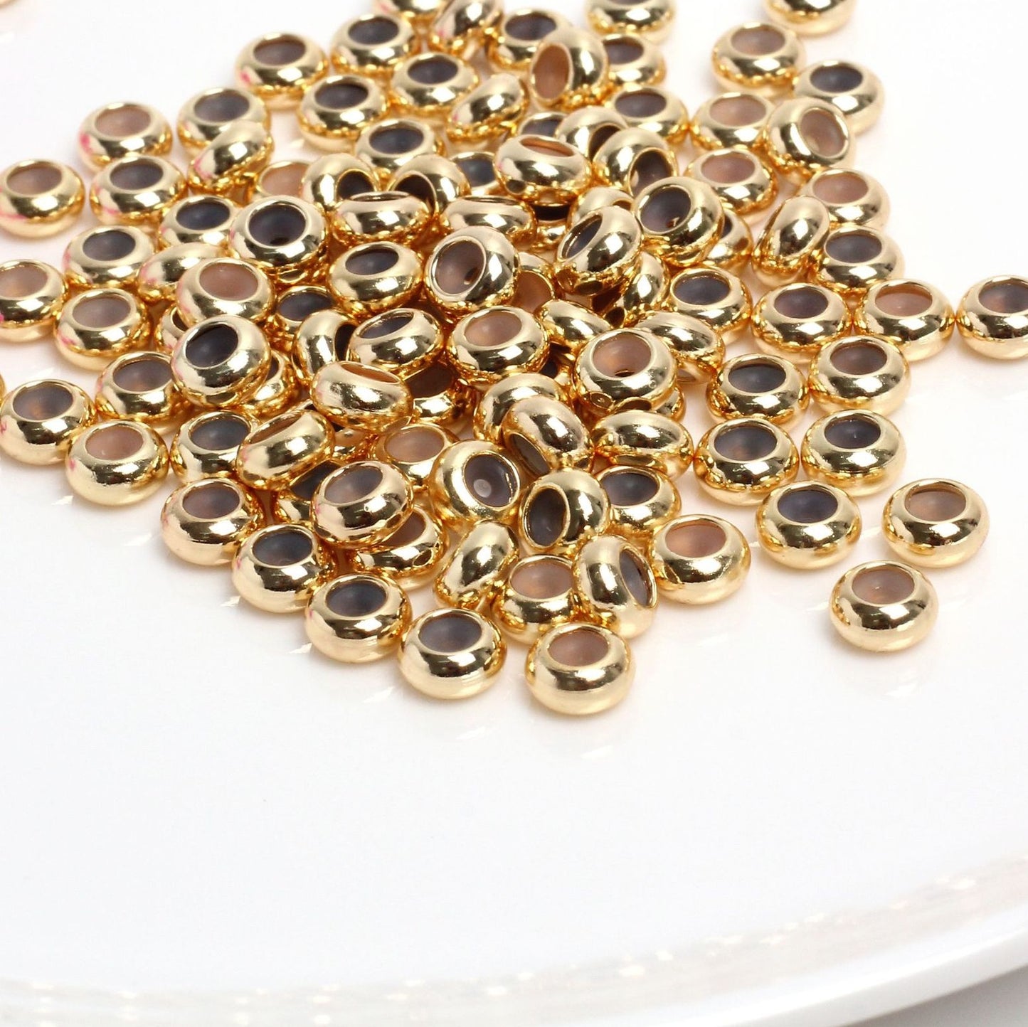 Silica Gel Positioned Copper Beads For Jewelry DIY, Covered By 14/18K Real Gold Or Silver