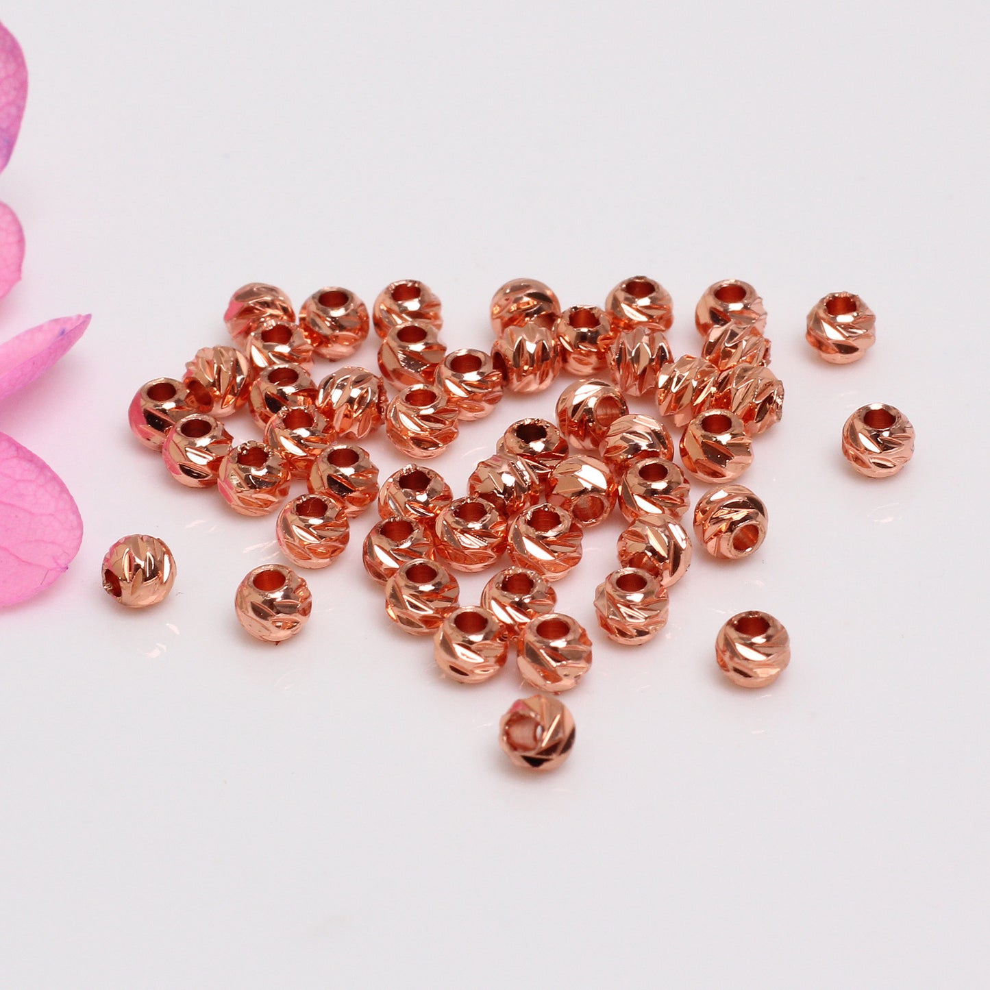 Copper Bead Of Three-dimensional Pattern  For Jewelry DIY，Covered by 14/18K Real Gold  Or Silver