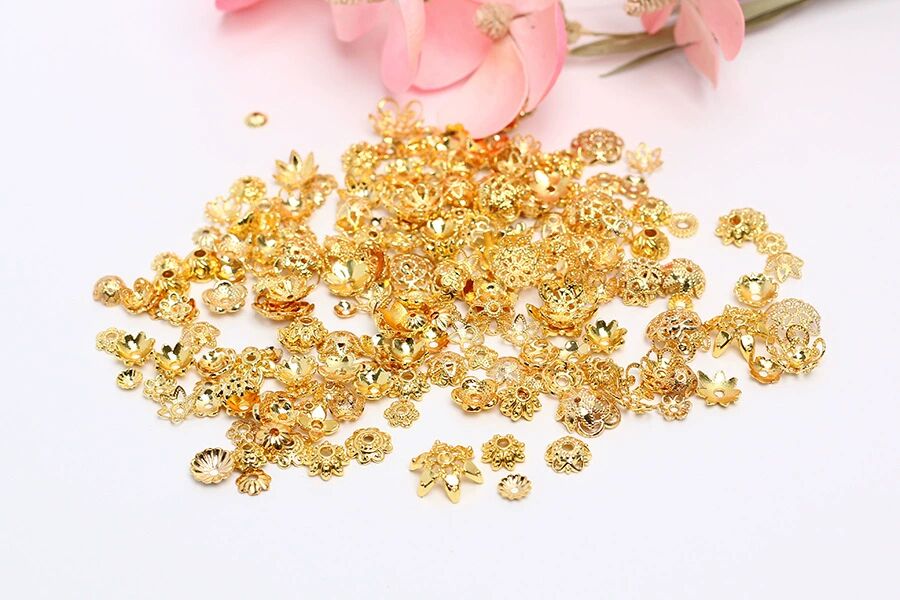 Hollow Alloy Petal Bead Holder For Jewelry DIY-Electroplating 14K gold/10 pcs