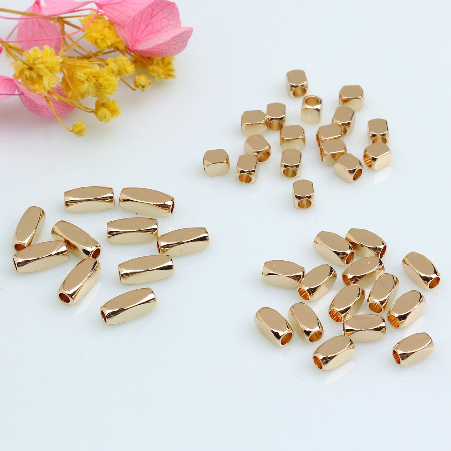 Cuboid Copper Beads With Rounded Corners For Jewelry DIY，Covered by 14/18K Real Gold Or Silver