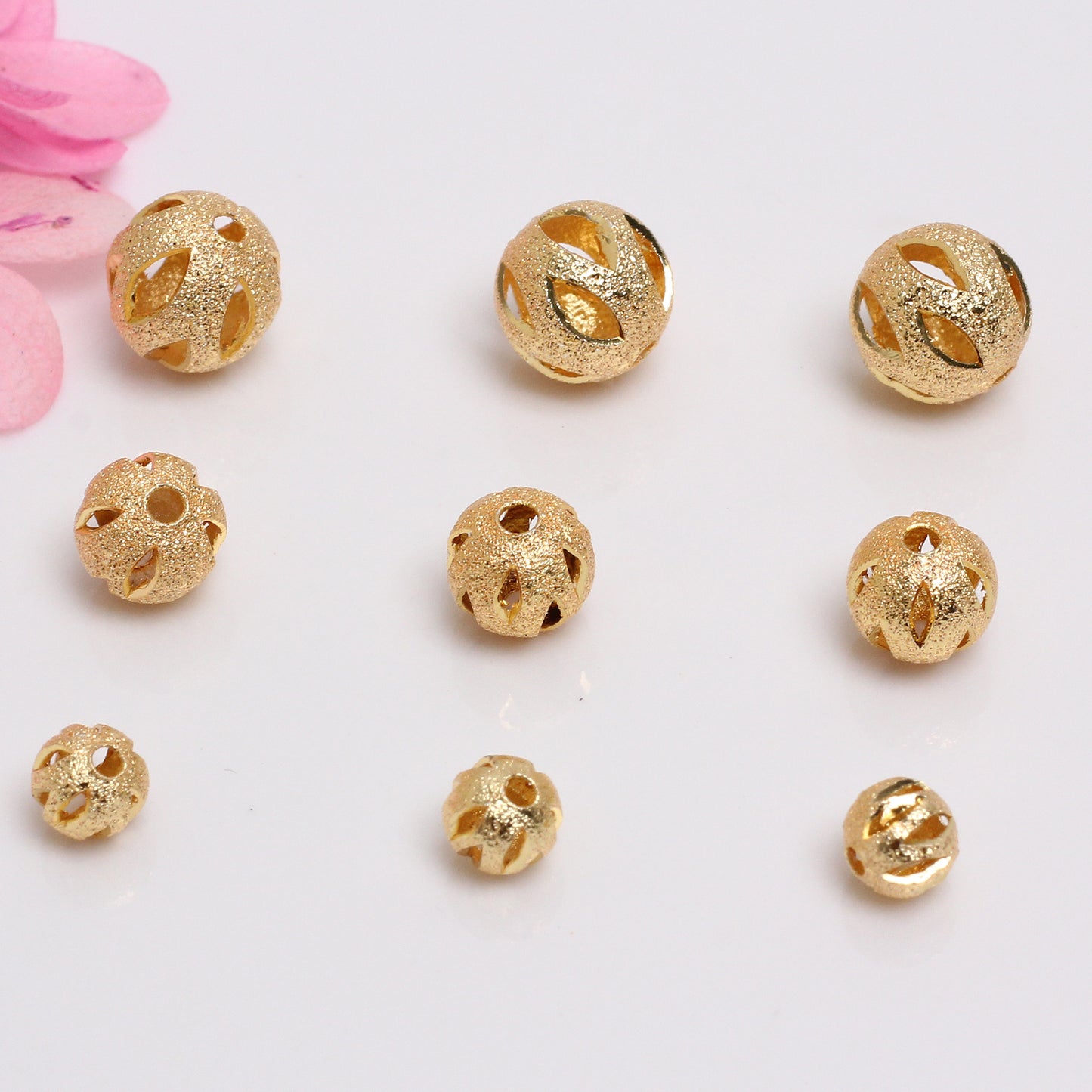 Frosted Hollow Copper Beads For Jewelry DIY，Covered by 14/18K Real Gold Or Silver