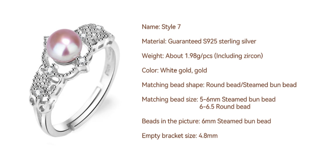 S925 Sterling Silver Ring Empty Holder, Open Ring, DIY Fittings（1pcs, with no bead)