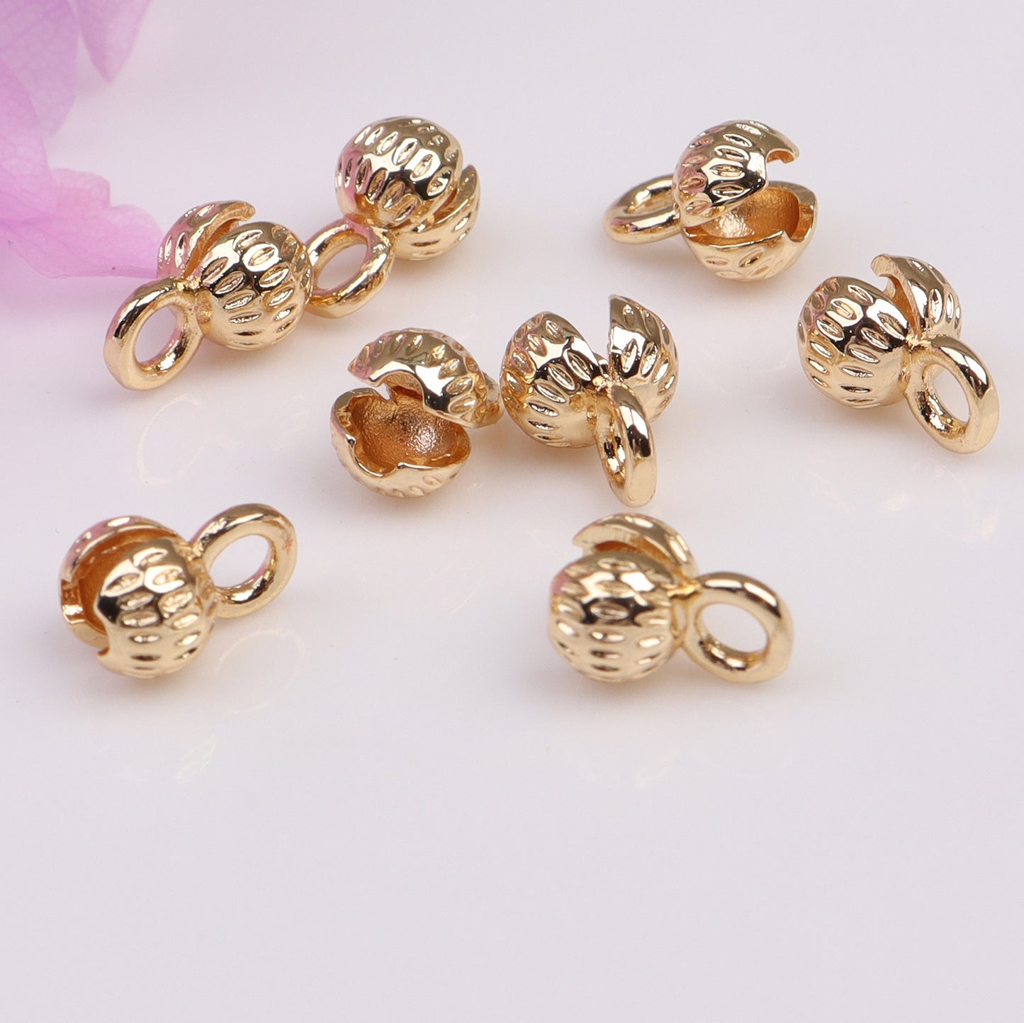 Bud Shape Wrapped Bead Buckle For Jewelry DIY，Covered By 14/18K Real Gold Or Silver