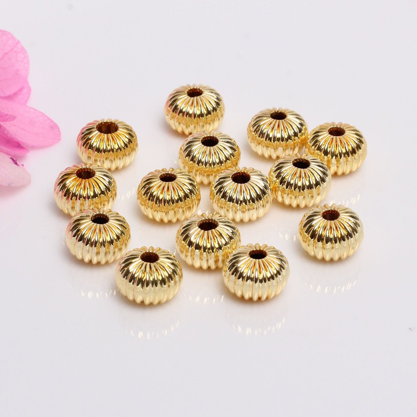 Flat Pumpkin Shaped Copper Beads For Jewelry DIY，Covered By 14/18K Real Gold Or Silver