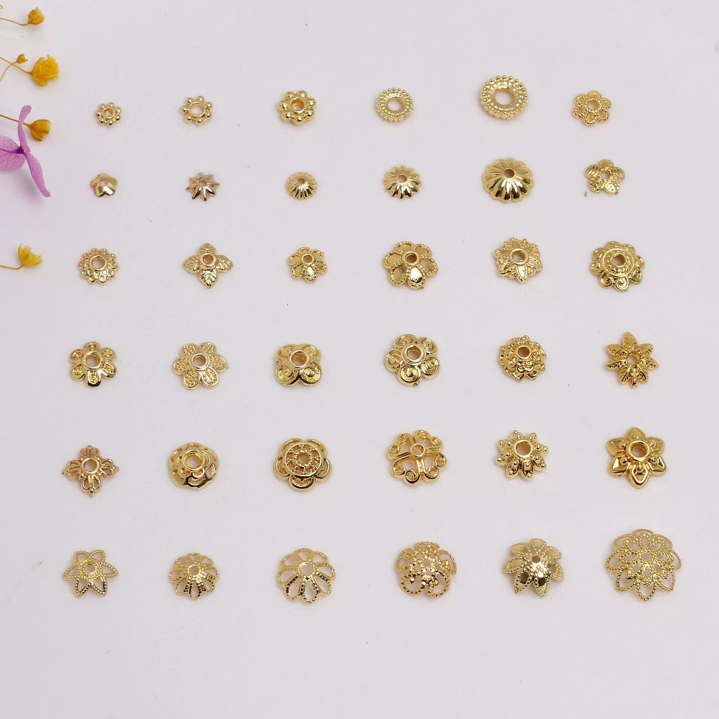 Hollow Alloy Petal Bead Holder For Jewelry DIY-Electroplating 14K gold/10 pcs