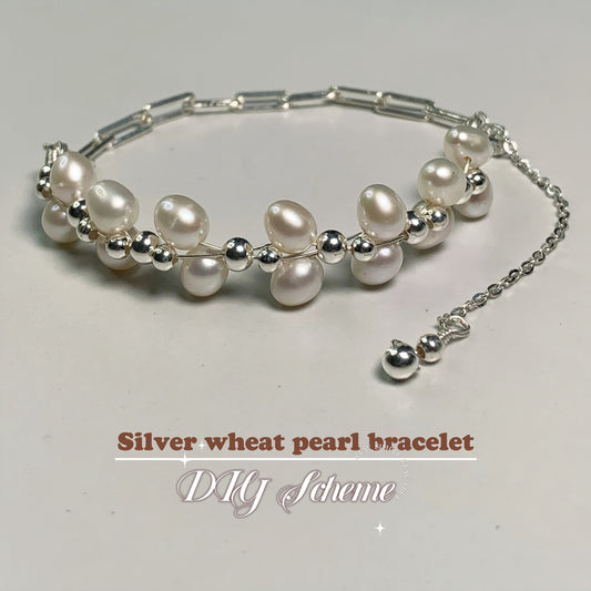 9.Hand made silver wheat fresh water pearl bracelet