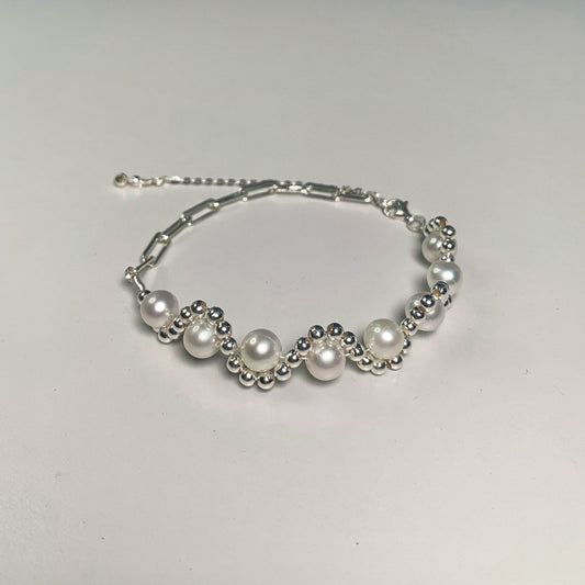 14.Hand made silver pearl wave fresh water pearl bracelet