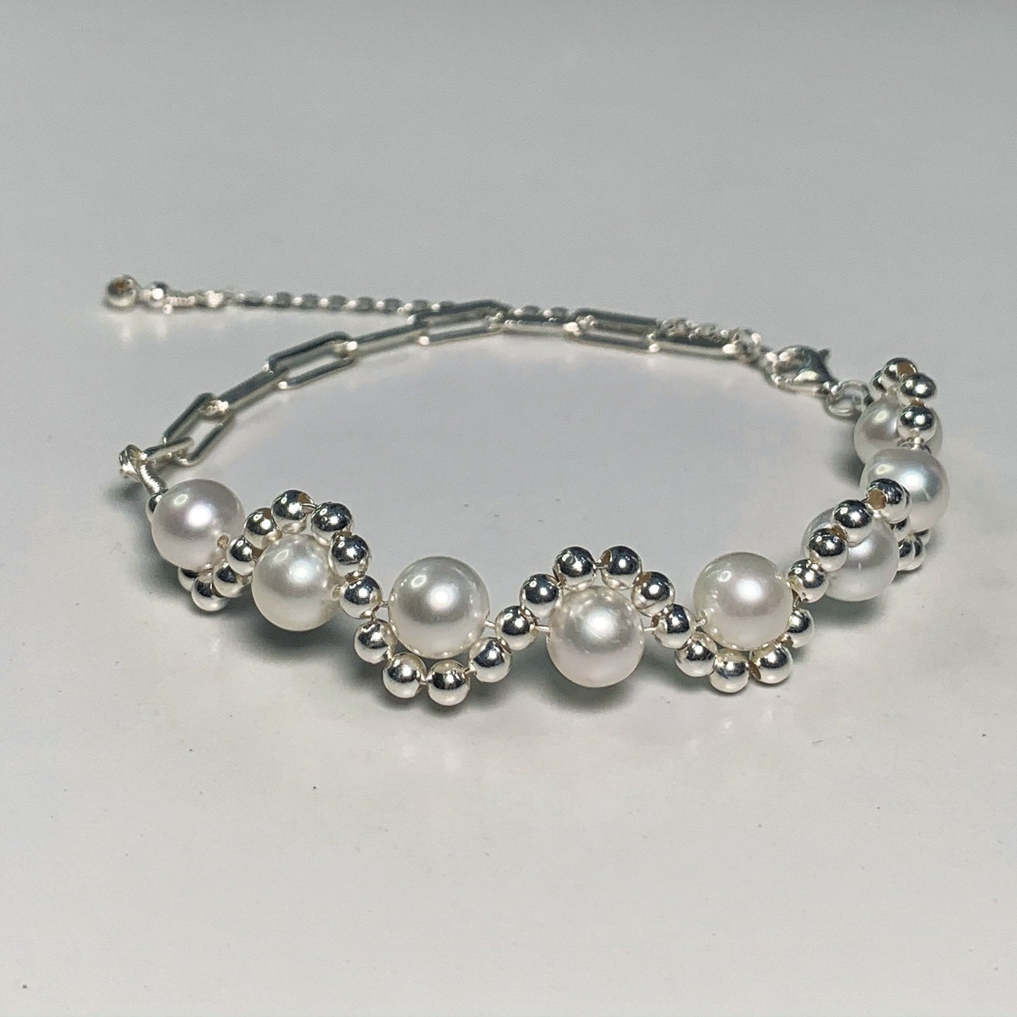 14.Hand made silver pearl wave fresh water pearl bracelet