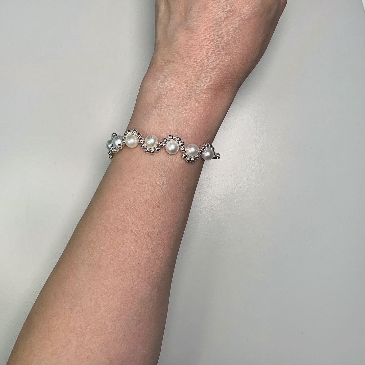 14.Hand made silver pearl wave fresh water pearl bracelet