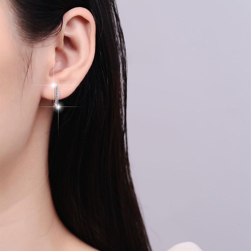 S925 Sterling Silver Circular Earrings Synthetic Moissanite Earrings Glittering daily life Earrings Springtok(35%)-646