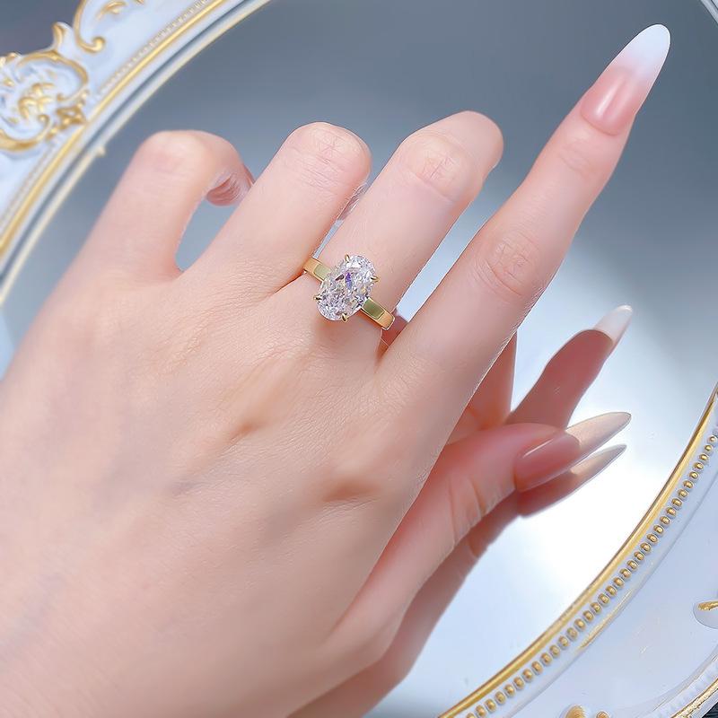 S925 Sterling Silver Ice Flower Cut Elonggate Oval Ring 8*12mm 8A Cubic Zirconia Ring-142(45%)