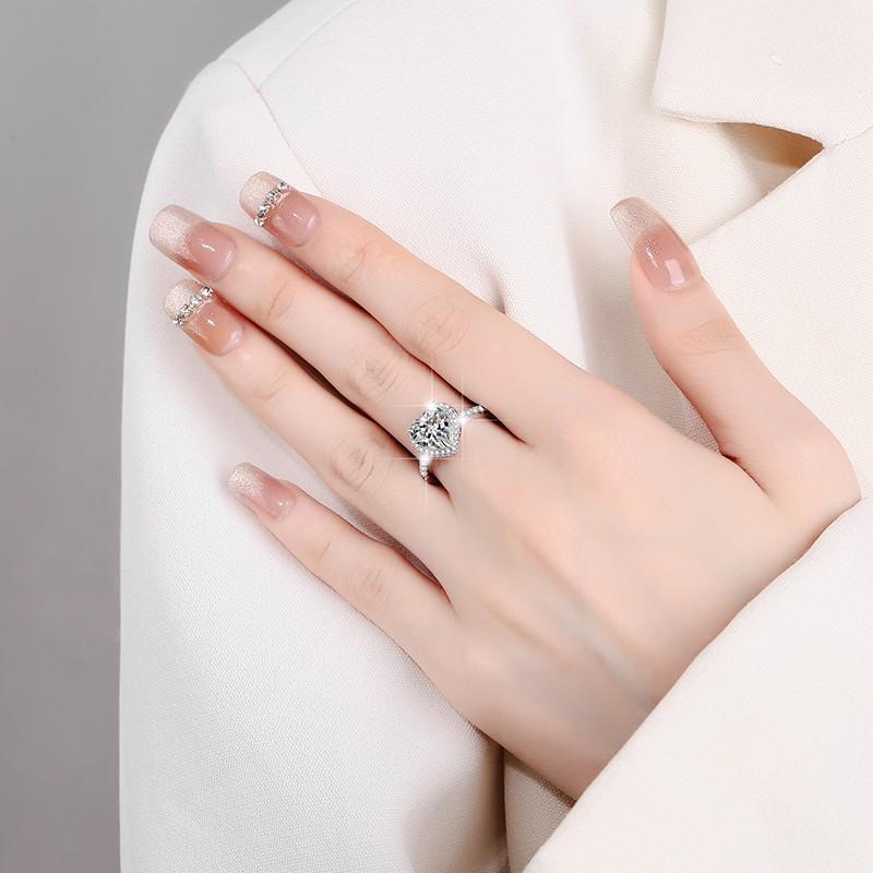 S925 Sterling Silver Heart-Shaped Ring Synthetic Moissanite Ring fashion jewelry accessory woman girl promise ring-250(35%)
