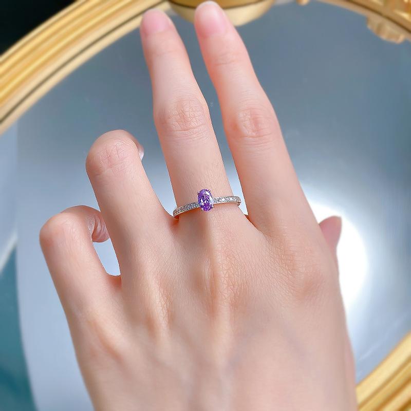 S925 Sterling Silver Purple Oval Cut Oval Ring 4*6mm 6A Cubic Zirconia Ring-395(35%)
