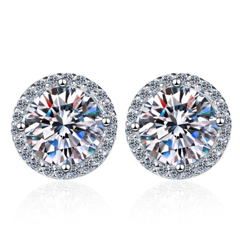 S925 Sterling Silver High Grade Certified Synthetic Moissanite Stud Earrings /Round Wrap Style/ D Color E Cut VVS1 Clarity valentine gift elegant ear stud minimalist new style(35%)-604