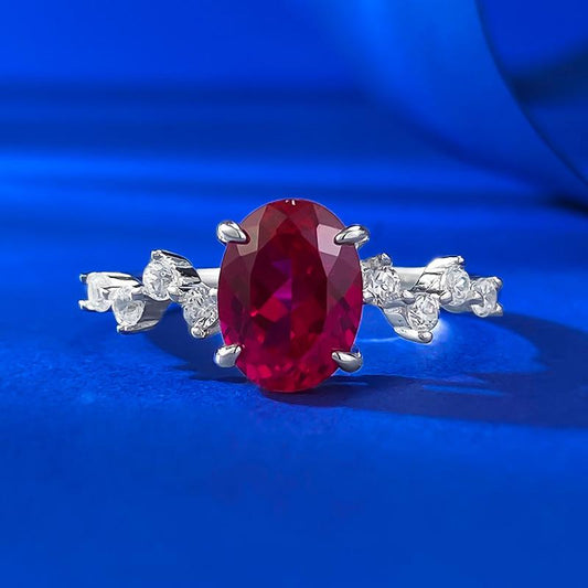 S925 Sterling Silver Red Oval 6*8mm 6A Cubic Zirconia Ring-140(45%)