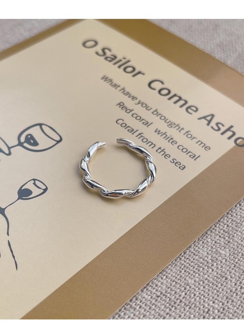 S925 Sterling Silver Simple Braided Twist Ring for Women Open Rings-545(45%)