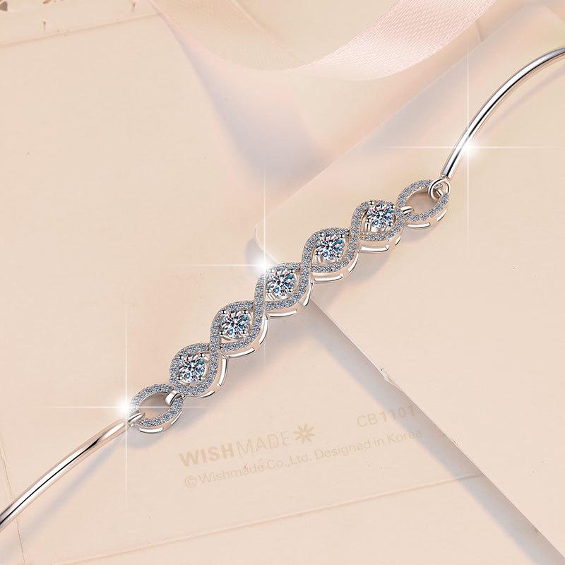 52. S925 Sterling Silver Five Stars Bracelet Synthetic Moissanite Bracelet