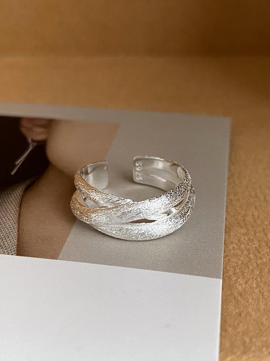 S925 Sterling Silver Multi-layer Cross Brushed Ring for Women Open Ring -553(45%)