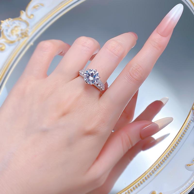 S925 Sterling Silver Round Six claws 10*10mm 6A Cubic Zirconia Ring-435(25%)