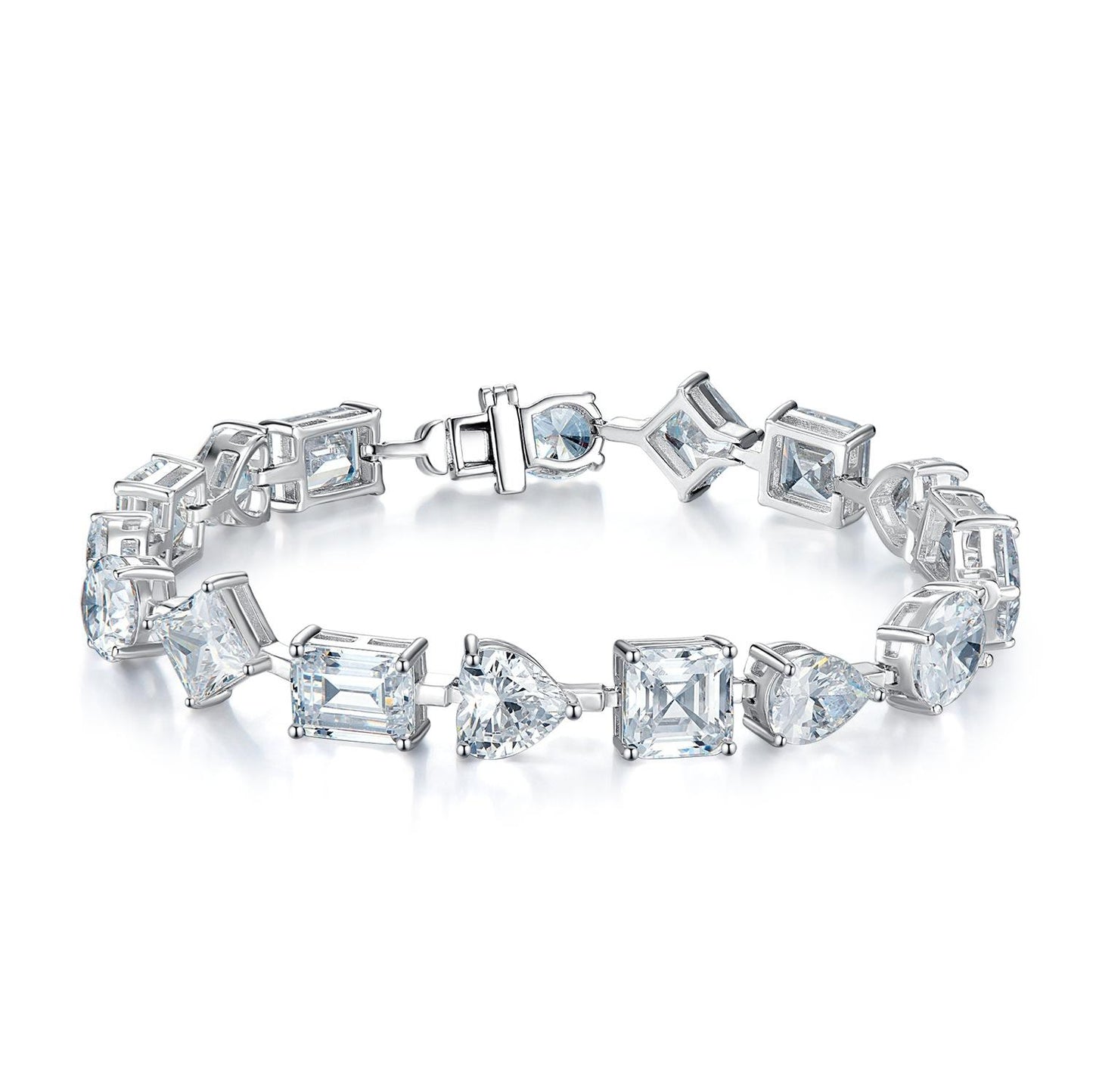 S925 Sterling Silver Full Irregular Square/Heart/Rectangular/Oval 8A Cubic Zirconia Bracelet-303(15%)