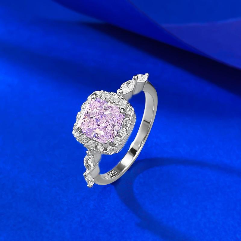 S925 Sterling Silver Princess Square Cut Yellow/Pink 6*6mm 6A Cubic Zirconia Ring-452(25%)