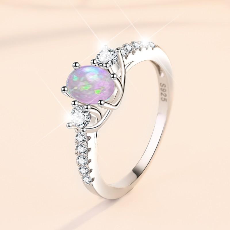 S925 Sterling Silver Ring Opal Stone Ring fashion jewelry accessory woman girl promise ring-254(35%)