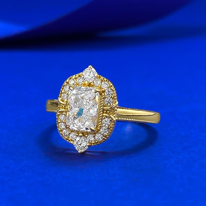 S925 Sterling Silver Ice Flower Cut Square 5*7mm 6A Cubic Zirconia Ring-433(25%)