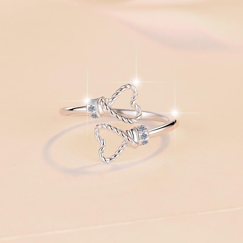 85. S925 Sterling Silver Twisted String Ring Synthetic Moissanite Ring