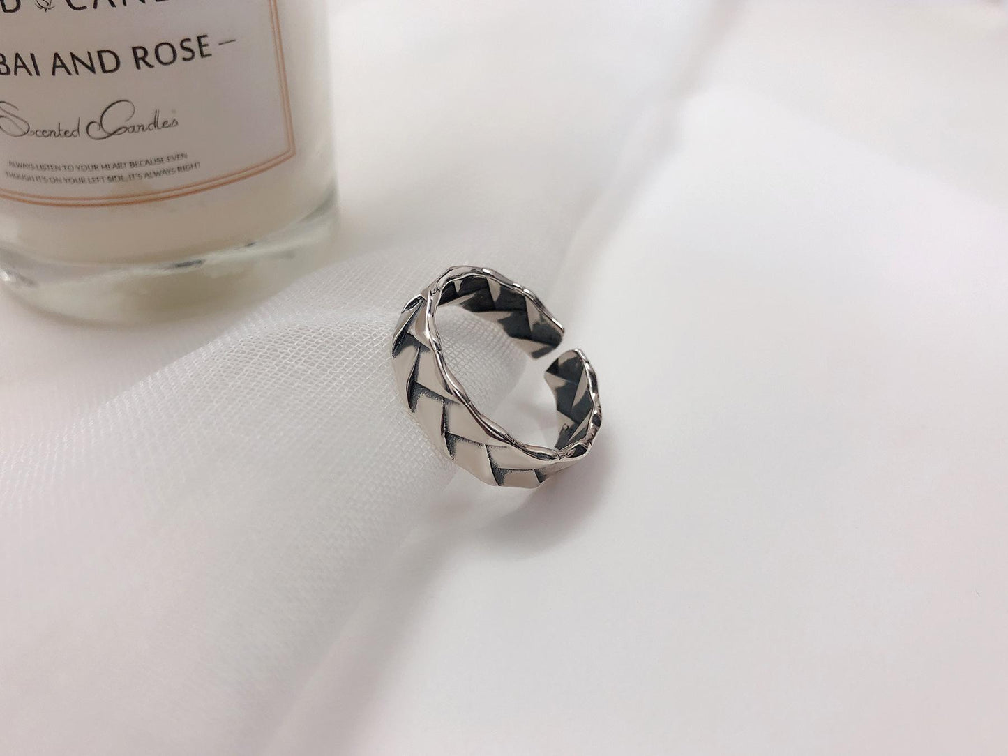 S925 Sterling Silver Vintage Distressed Braided Twist Open Ring -625(45%)