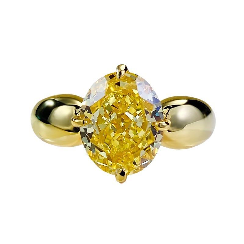 S925 Sterling Silver Yellow Ice Flower Cut Oval Ring 8*10mm 8A Cubic Zirconia Ring-377(35%)