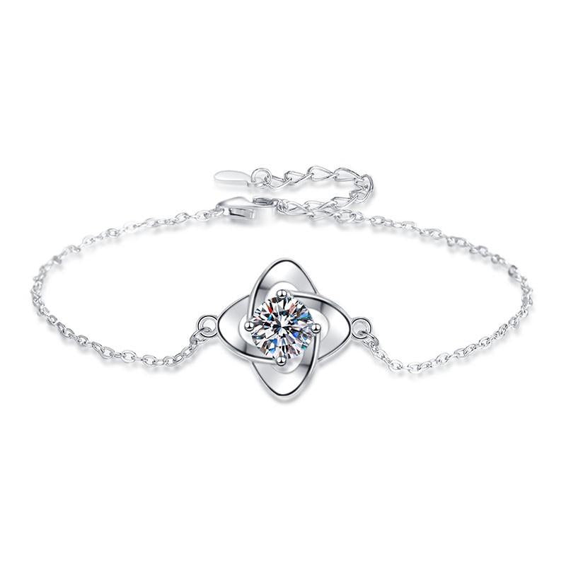 NO9-4. 925 Sterling Silver Four Petals Bracelet Synthetic Moissanite Bracelet