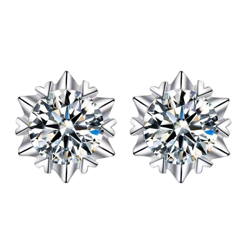 S925 Sterling Silver High Grade Certified Synthetic Moissanite Snowflake Ear Stud E Cut VVS1 Clarity D Color Daily Life Earrings(35%)-602
