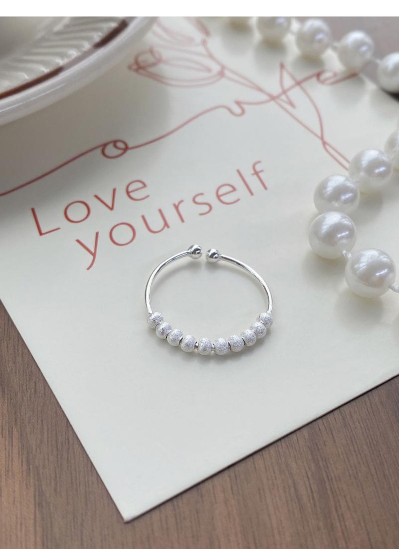 S925 Sterling Silver Matte Brushed Round Bead Ring for Women Open Ring -522(45%)