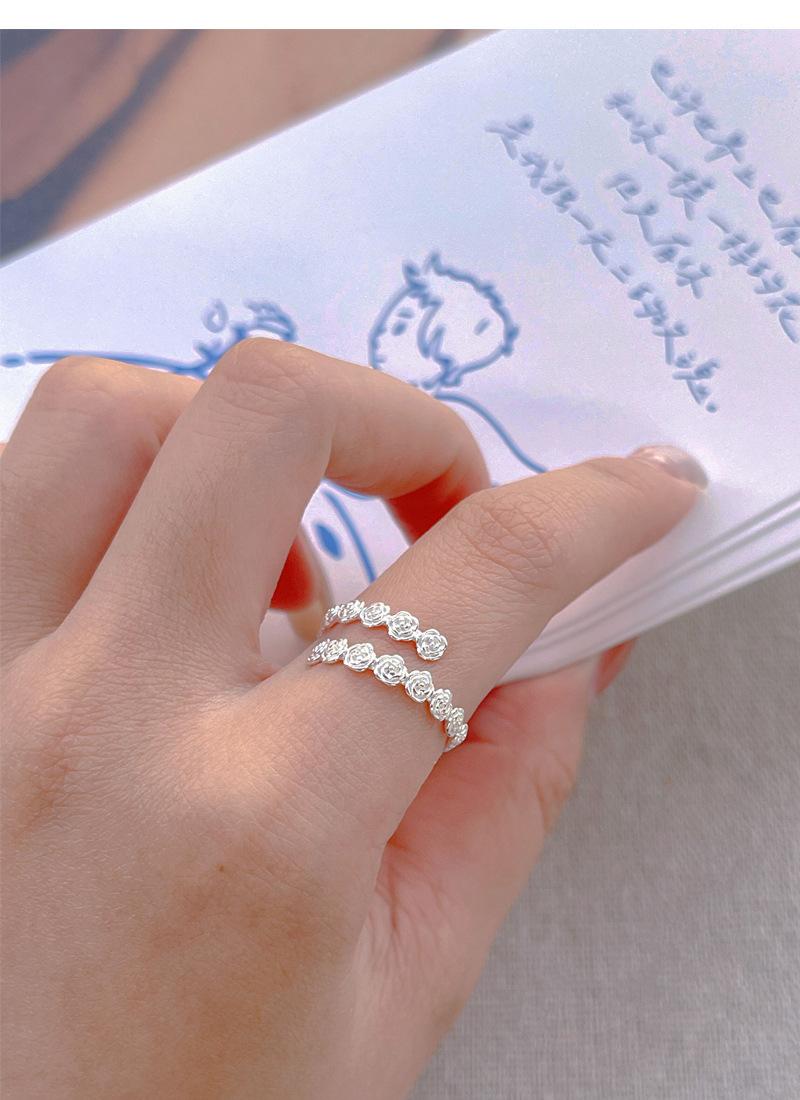 S925 Sterling Silver Rose Flower Ring Open Finger Ring For Women -528(45%)