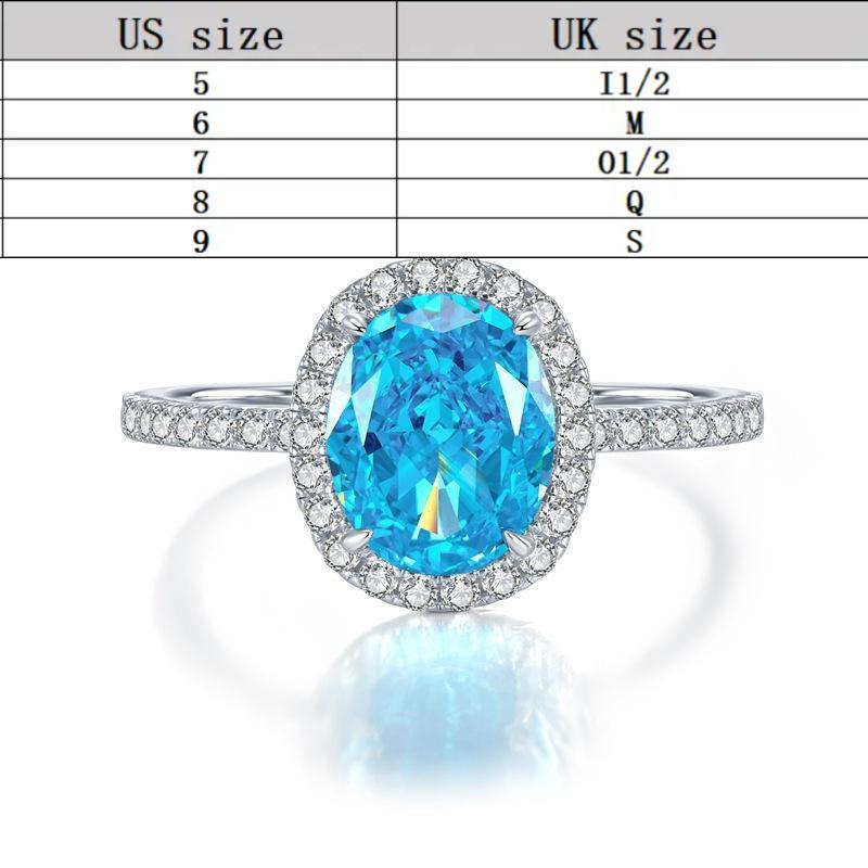 S925 Sterling Silver Aquamarine Radiant Cut Oval Ring 6*8mm 6A Cubic Zirconia Ring-239(35%)