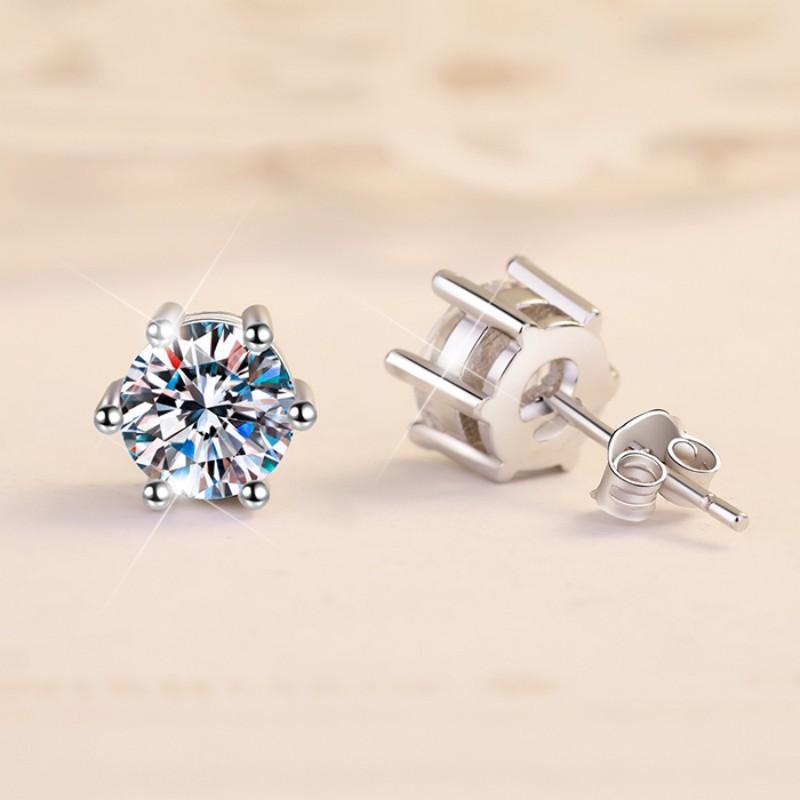 NO.163 S925 Sterling Silver Six-Claw Crown Stud Earring  Synthetic Moissanite Earrings Glittering daily life Earrings Springtok