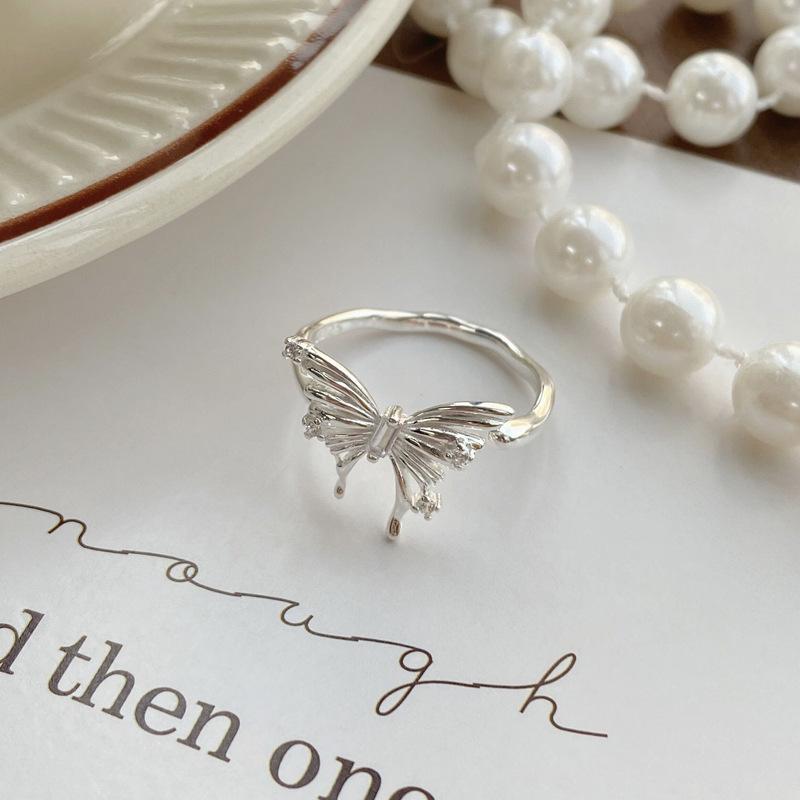925 Sterling Silver Irregular Three-Dimensional Butterfly Ring for Women Open Ring -523(45%)