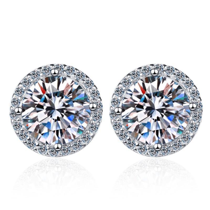 9. S925 Sterling Silver High Grade Synthetic Moissanite Stud Earrings /Round Wrap Style/ /Certified Synthetic Moissanite/High Grade Of D Color E Cut VVS1 Clarity/Superflash Synthetic Moissanite