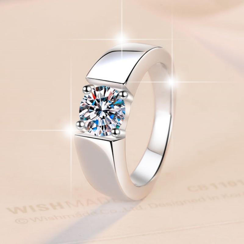 Synthetic Moissanite S925 Sterling Silver Simple Men's Ring Couple Ring Proposal Ring