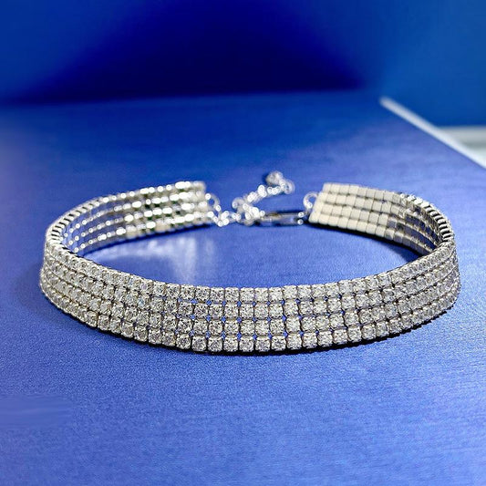 S925 Sterling Silver Four Row Full Silver Plated  White Golden 8A Cubic Zirconia Bracelet-304(15%)