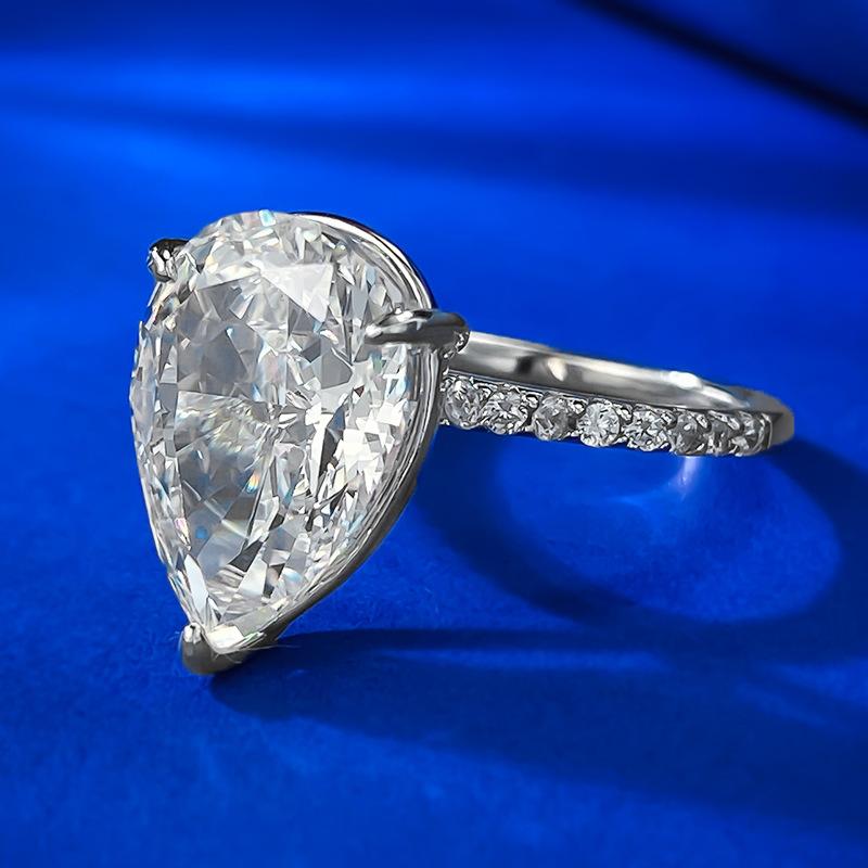 S925 Sterling Silver Pear Shaped Ice Flower Cut Ring 10*14mm 8A Cubic Zirconia Ring fashion jewelry accessory woman girl promise ring Springtok-360(35%)