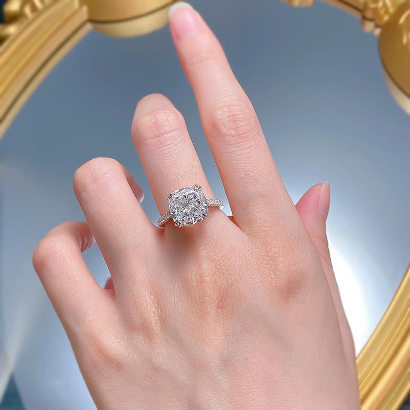 S925 Sterling Silver Ice Flower Cut Square Ring 10*10mm 8A Cubic Zirconia Ring fashion jewelry accessory woman girl promise ring-380(35%)
