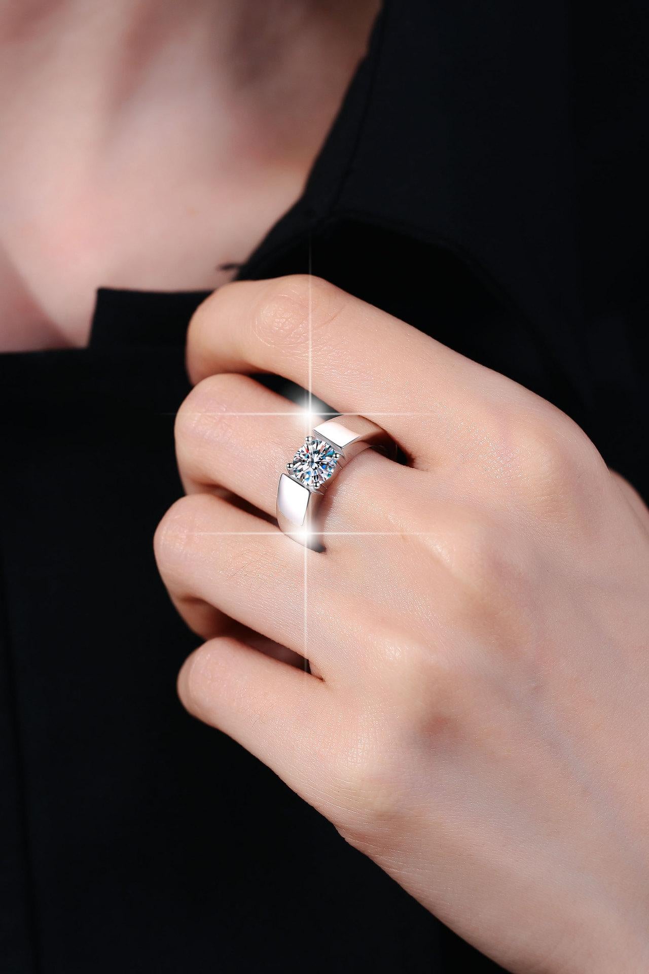 Synthetic Moissanite S925 Sterling Silver Simple Men's Ring Couple Ring Proposal Ring-237(35%)