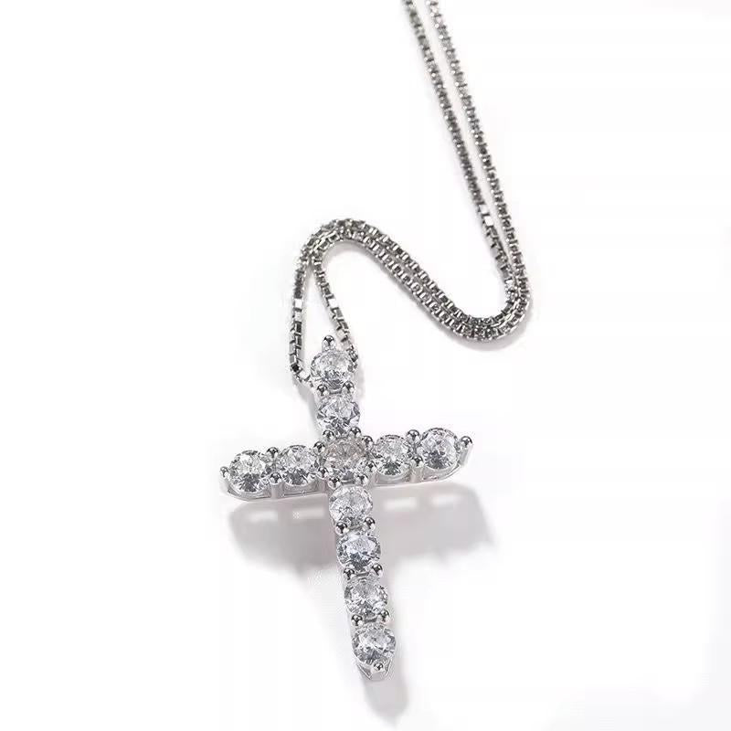 S925 Sterling Silver Zircon Cross Pendant/Super Shiny