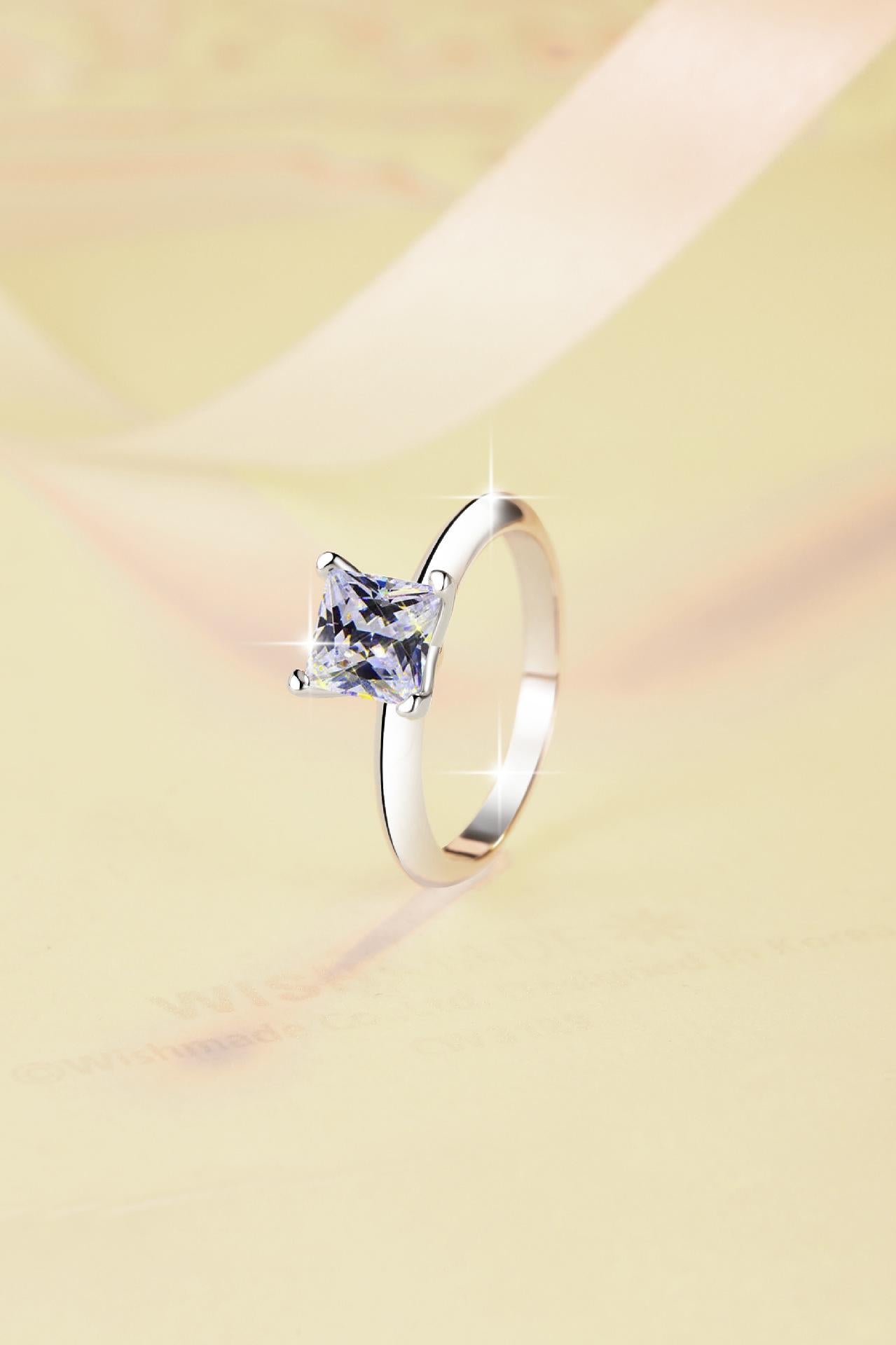 S925 Sterling Silver D Color Four-claw Princess Square Ring Synthetic Moissanite Ring 1.2Carat-469 young  moissanite(25%)