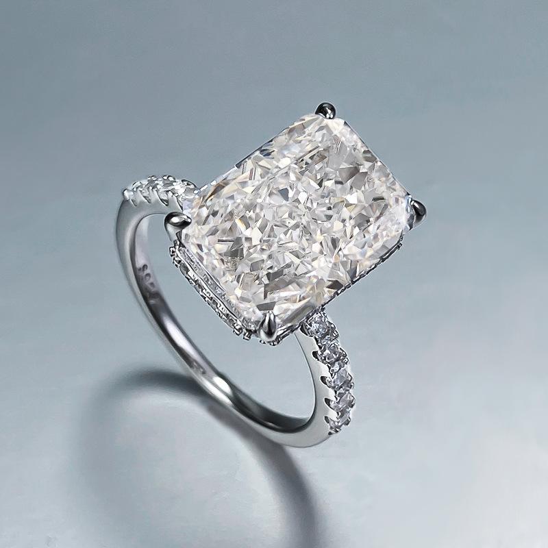 S925 Sterling Silver Ice Flower cut rectangular ring 9*13mm 8A cubic zirconia ring fashion jewelry accessory woman girl promise ring-155(35%)