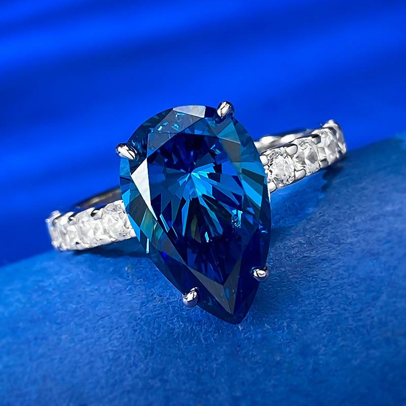 S925 sterling silver blue pear cut ring 9*14mm 8A cubic zirconia ring fashion jewelry accessory woman girl promise ring Springtok-345(35%)