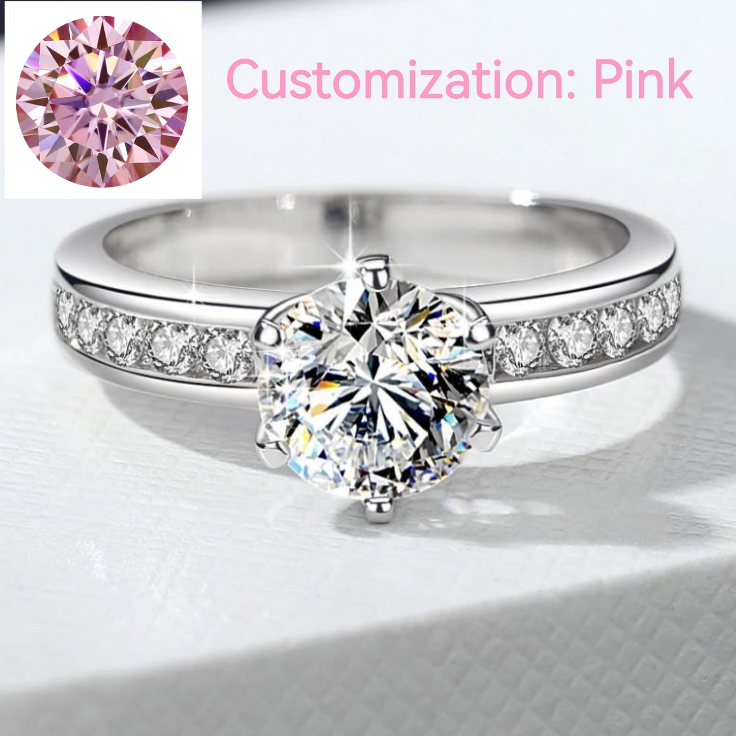 NO.108 S925 Sterling Silver Ring Six-Claw Crown  Synthetic Moissanite fashion jewelry accessory woman girl promise ring Springtok